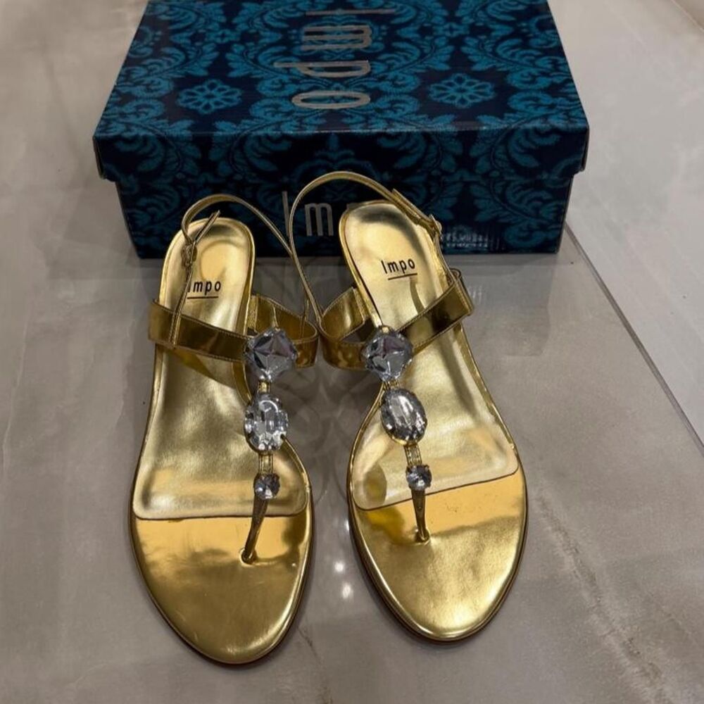 y2k impo frosty gold rhinestone kitten heel sandals